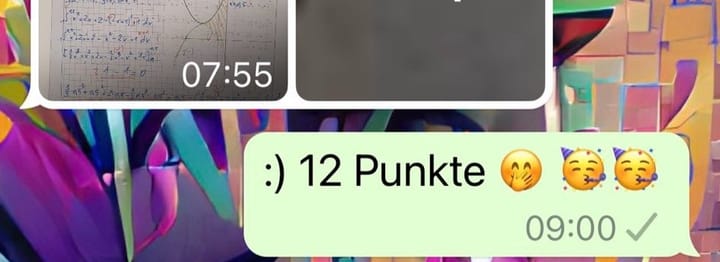 Chat: Foto einer Klausur – Antwort: „:) 12 Punkte“